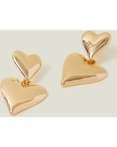 Accessorize Gold Double Heart Drop Earrings - Metallic