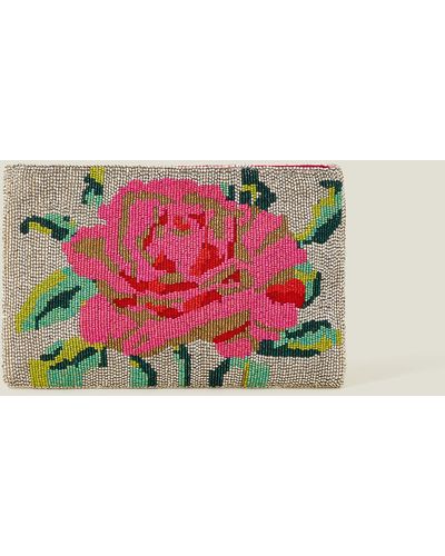 Accessorize Women's Hand Beaded Rose Clutch - Pink