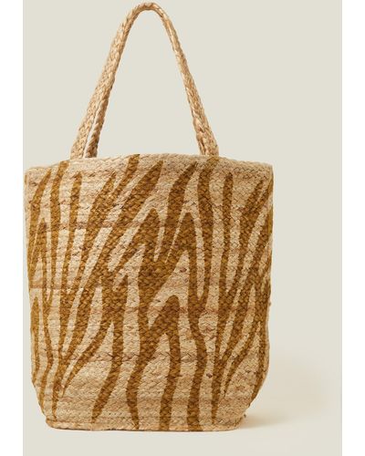 Accessorize Tan Zebra Print Jute Shopper Bag - Natural
