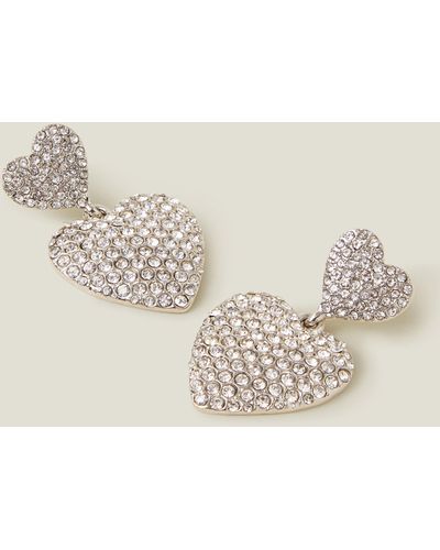 Accessorize Pave Double Heart Earrings - Natural