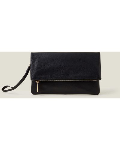 Accessorize Leather Fold-over Clutch Bag Black