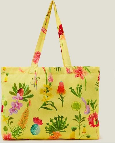 Accessorize Floral Printed Shopper - Yellow