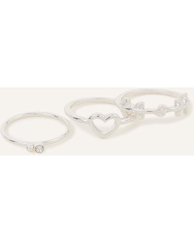 Accessorize Women's Heart Vine Rings Set Of Three Silver - Natural