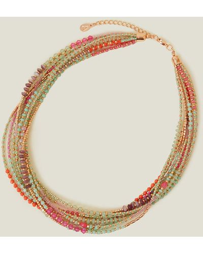 Accessorize Green Layered Beaded Collar Necklace - Metallic