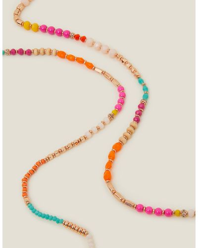 Accessorize Women's Pink/orange/gold Long Bright Beaded Rope Necklace - Multicolour