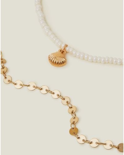 Accessorize Gold 2-pack Shell Charm Anklets - Natural