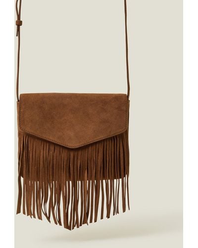 Accessorize Women's Leather Fringe Cross-body Bag Tan - Natural