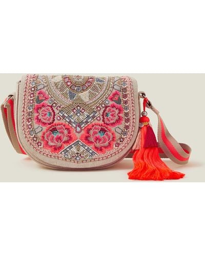 Accessorize Brown Floral Embroidered Saddle Bag