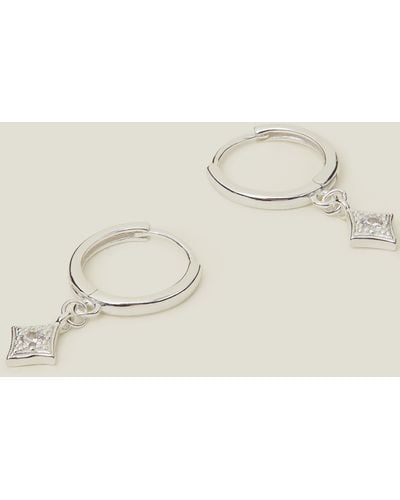 Accessorize Women's Sterling Silver Diamond Drop Hoops - Natural