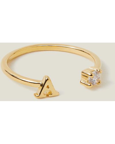 Accessorize Women's 14ct Gold-plated Sparkle Initial Ring Gold - Natural