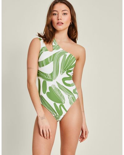 Accessorize Squiggle Print Asymmetric Swimsuit Green