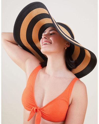 Accessorize Women's Light Brown/black Stripe Floppy Hat - Orange