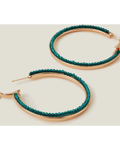 Accessorize Gold Facet Bead Hoop Earring - Green