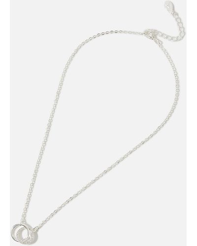 Accessorize Women's Silver Steel Pave Linked Circle Necklace - White