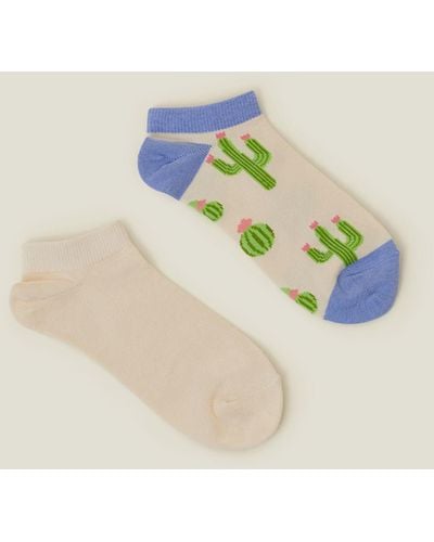 Accessorize Women's 2-pack Cactus Trainer Socks - Blue