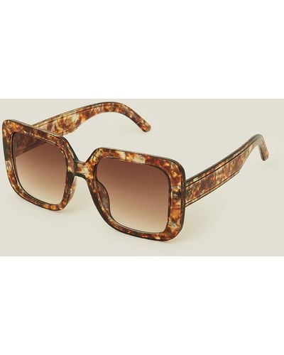 Accessorize Brown Oversized Square Crystal Sunglasses - Natural