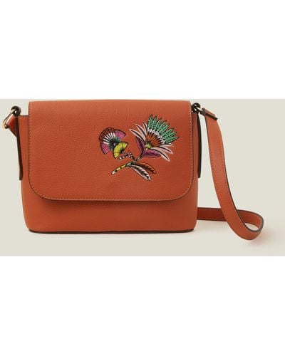 Accessorize Women's Embroidered Cross-body Bag Orange - Brown