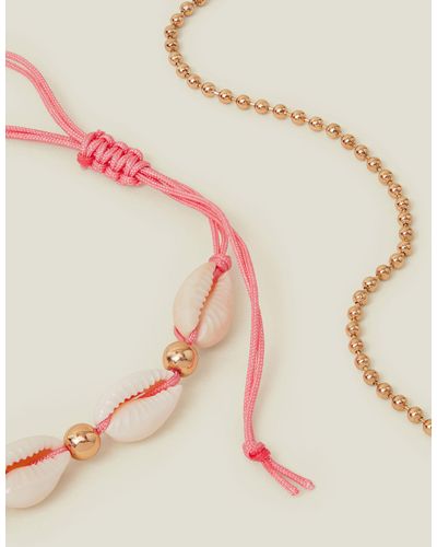 Accessorize Women's Gold 2-pack Shell Friendship Anklets - Pink