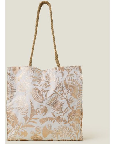 Accessorize Women's White And Gold Cotton Metallic Jute Shopper Bag - Natural