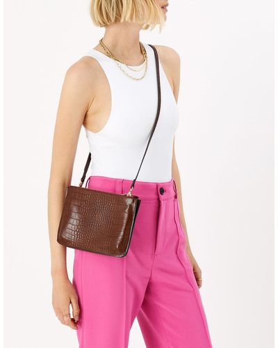 Accessorize Women's Tan Leather Lara Cross Body Bag - Pink