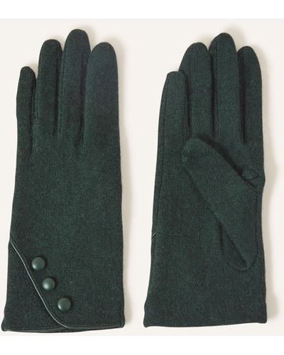 Accessorize Green Luxurious Knitted Wool Blend Touchscreen Button Gloves