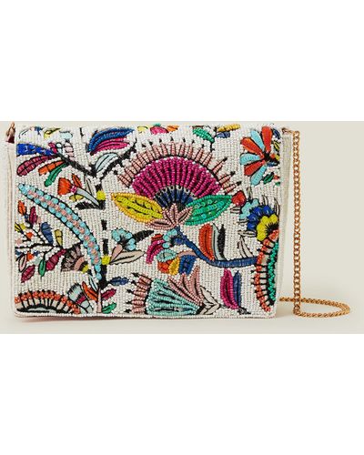 Accessorize Women's White/pink/yellow Deep Floral Beaded Clutch Bag - Multicolour
