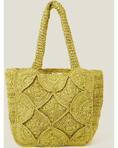 Accessorize Women's Green Woven Raffia Shopper Bag - Yellow