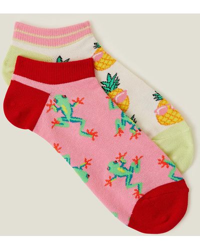 Accessorize Women's Apple 2-pack Frog And Pineapple Trainer Socks - Red