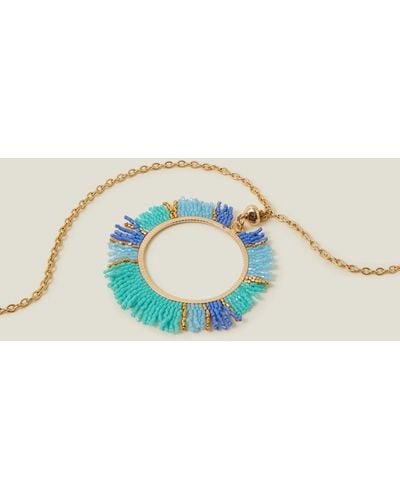 Accessorize Gold/blue Long Fan Circle Pendant Necklace