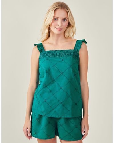 Accessorize Women's Broderie Vest Pyjama Set Teal - Green