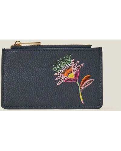 Accessorize Women's Embroidered Floral Card Holder Blue