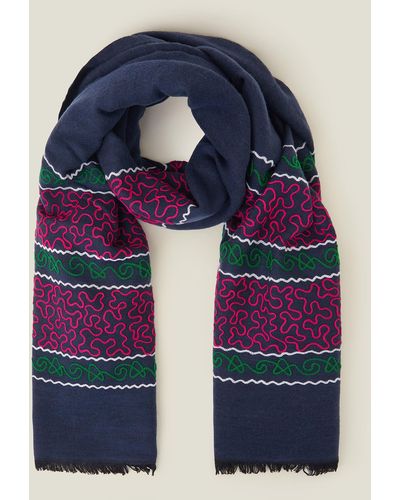 Accessorize Women's Red Embroidered Scarf - Blue