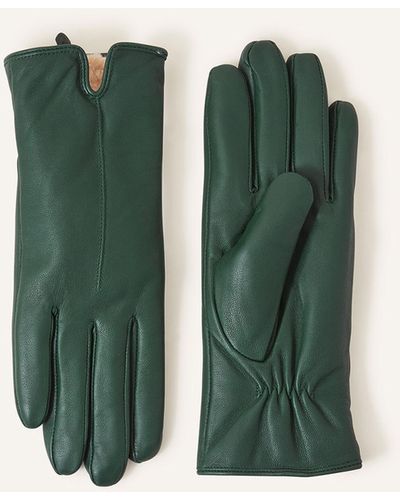 Accessorize Faux Fur-lined Green Leather Gloves