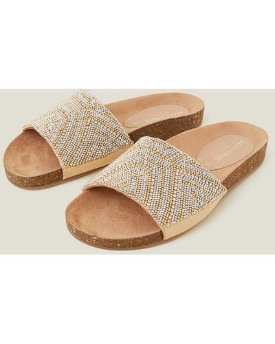 Accessorize Women's Beaded Sparkle Sliders Gold - Natural
