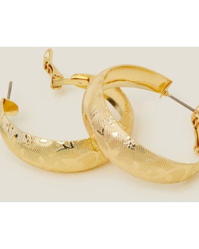 Accessorize Gold Etched Chunky Hoops - Metallic