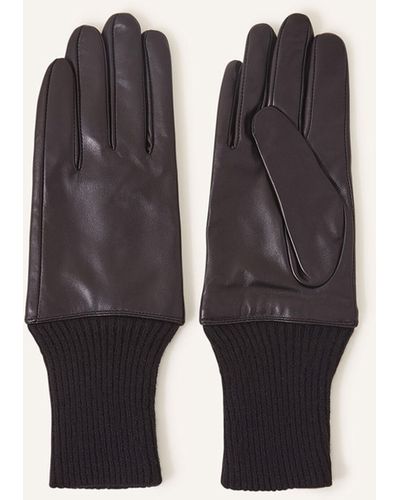 Accessorize Black Leather Cuff Gloves - Blue