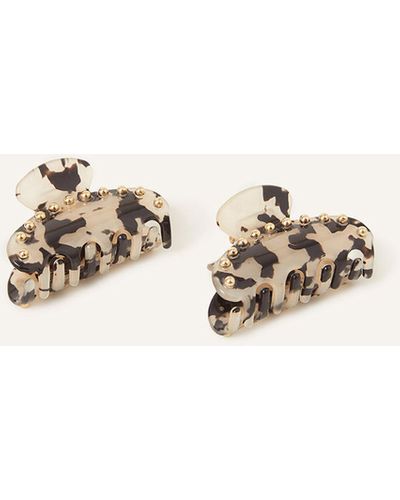 Accessorize Women's Gold Small Studded Tortoiseshell Claw Clips Set Of Two - Natural