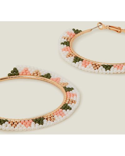 Accessorize Gold Aztec Beaded Hoop Earrings - Natural