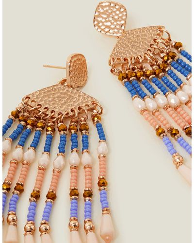 Accessorize Women's Gold Chevron Beaded Tassel Earrings - Blue