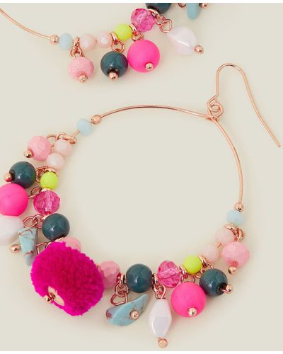 Accessorize Women's Pink/gold Large Pom-pom Hoops