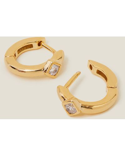 Accessorize 14ct Gold-plated Stone Huggie Hoops - Metallic