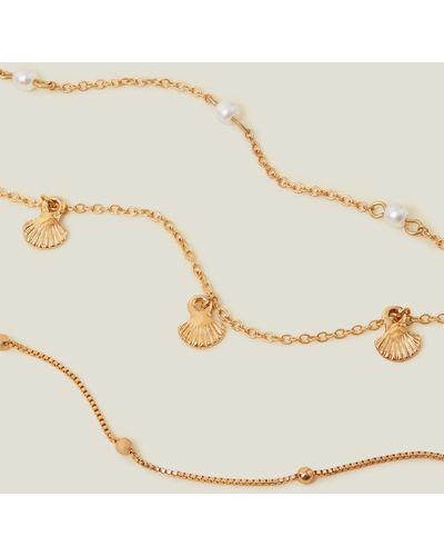 Accessorize Women's Gold 3-pack Shell And Pearl Anklets - Natural