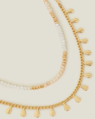 Accessorize Gold Facet Bead Layered Necklace - Natural