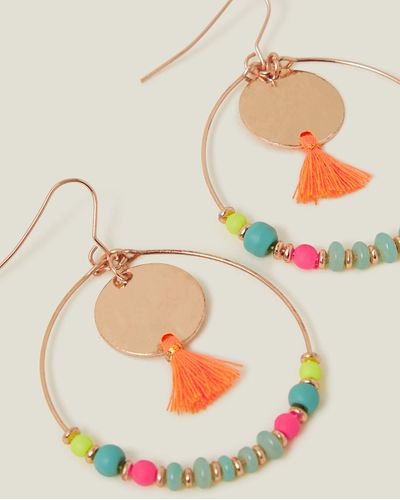 Accessorize Women's Gold/orange Coin Tassel Hoop Earrings - Multicolour
