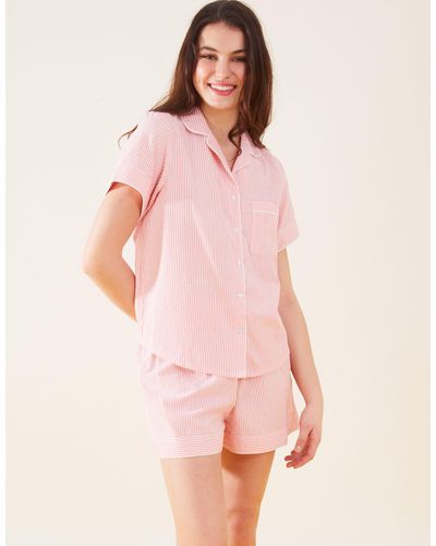 Accessorize Women's Seersucker Stripe Short Pyjama Set Orange - Pink