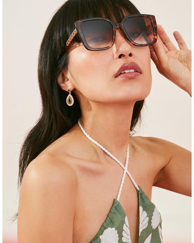 Accessorize Women's Chain Detail Oversized Square Sunglasses Brown - Natural