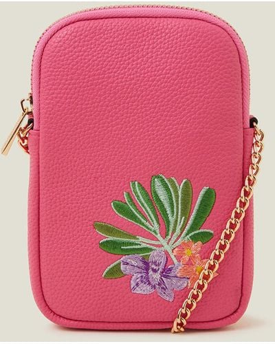Accessorize Red Embroidered Phone Bag - Pink