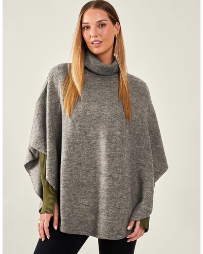 Accessorize Women's Grey Cosy Knitted Acrylic Poncho