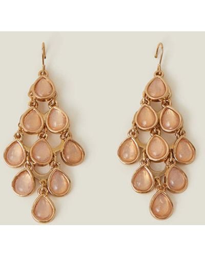 Accessorize Women's Gold Stone Tassel Long Drop Earrings - Natural