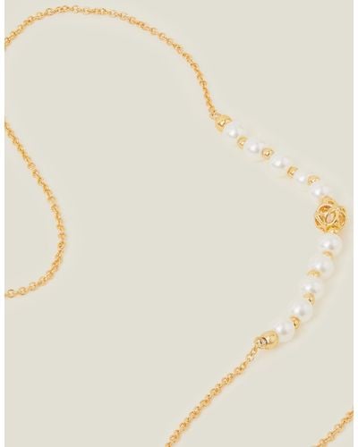 Accessorize Gold 14ct Pearly Bead Necklace - Natural